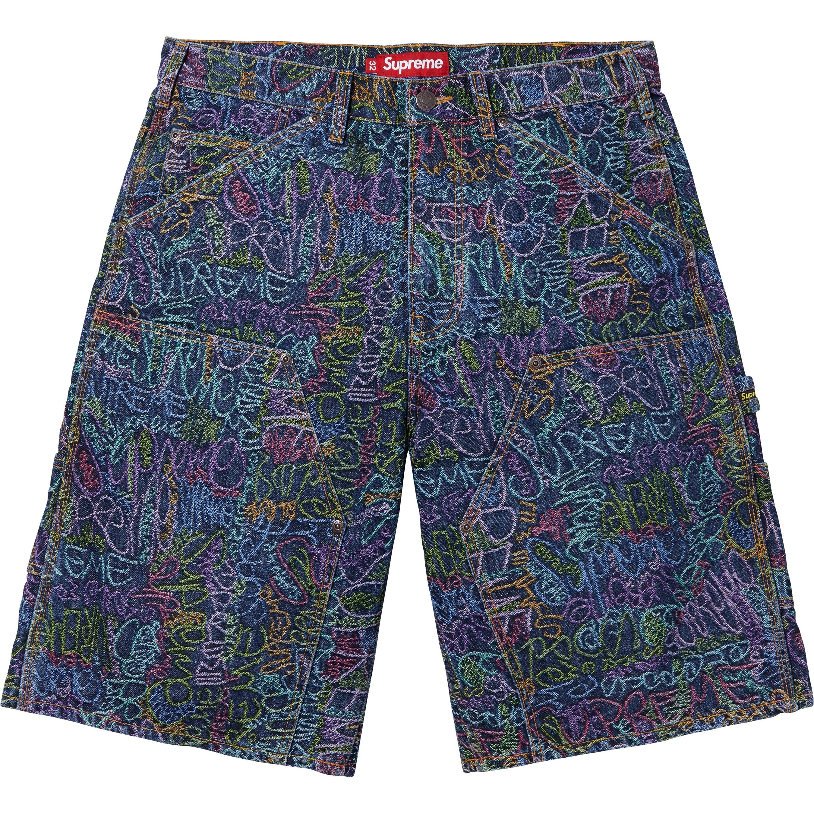 Handwriting Double Knee Denim Short view 3